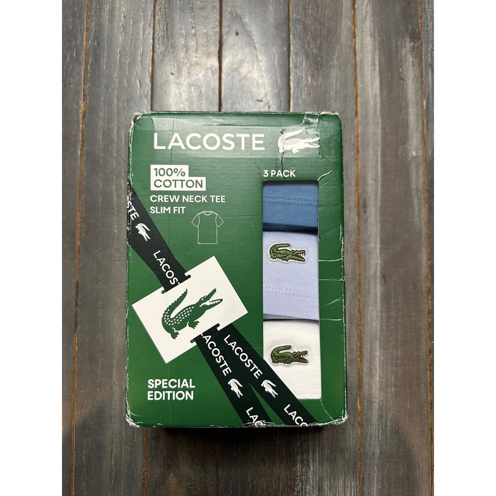 Lacoste Mens 3 Pack Crew Neck Slim Fit Cotton T-Shirts Special Edition